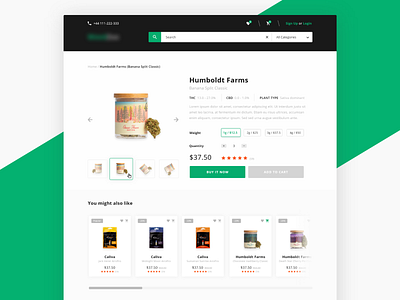 E-commerce for Cannabis Products cannabis clean design ecommerce green marijuana theme ui ux web webdesign weed white