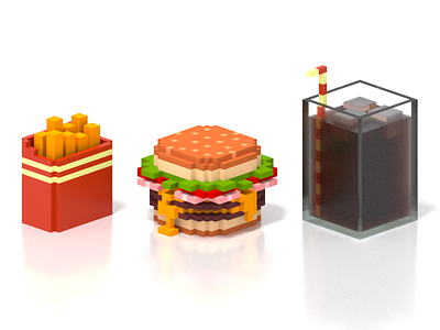 Burger, fries and coke 3d burger coke food magicavoxel voxelart voxels