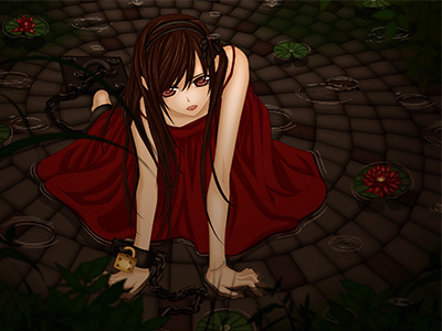 Girl on the floor ,Beautiful Drawing Anime , Red dress anime beautiful blak hair design digitalart drawn floor free girl space