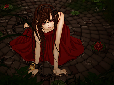 Girl On The Floor Beautiful Drawing Anime Red Dress By