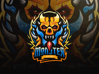 Monster Elik branding design faces head icon identity illustrations logo mark modern monster simple skull symbol yellow