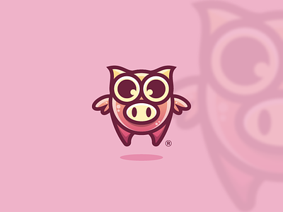 Fly Pig animal baby cartoon cute flying iconic logo pig
