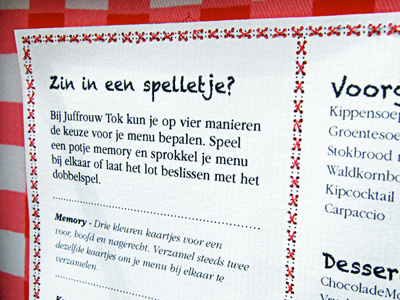 Tok embroidery menucard red restaurant typography