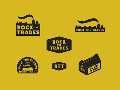 Rock the Trades Logos badge design badge hunting branding concept freelance graphic design identity design illustration industrail logo industrial industry logo concept logo design logo group logo system typography vector vintage logo design