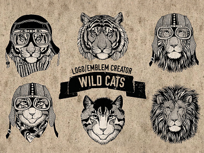 Wild cats biker cat emblem lion logo motorcycle sketch t shirt tattoo tiger