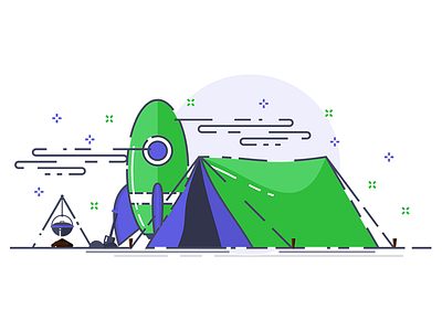 Rocket and camp camp design illustration rocket