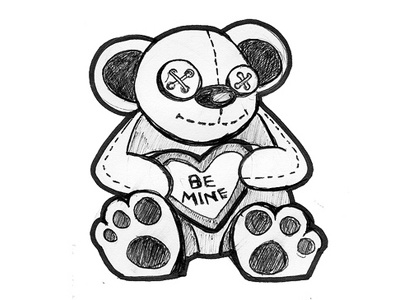 Be Mine Bear Doodle bear buttons doodle heart sketch