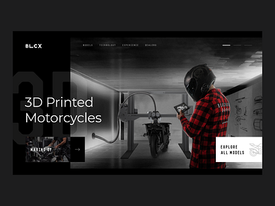 3D Printed Motorcycles 3d print automotive black clean dark design homepage landingpage moto motorcycle photomanipulation printer ui webdesign