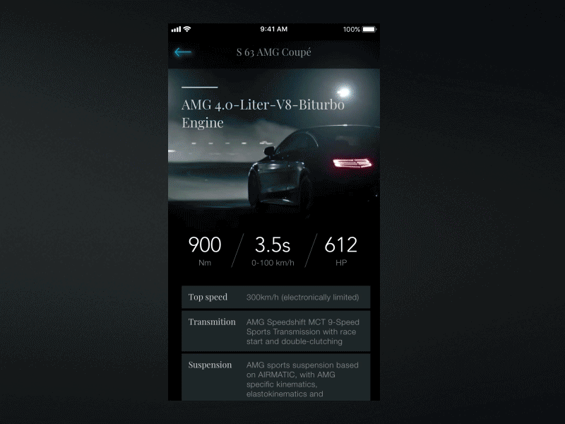 Mercedes App - animation animation app car detail gif ios mercedes motion stats video