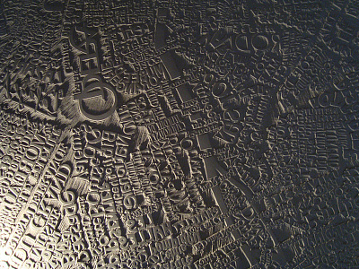 Section of Hand Carved linocut Typographic map of paris