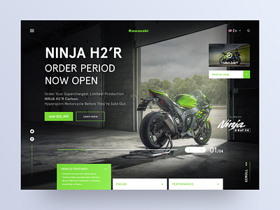 Kawasaki Bikes Home Page Cocnept animation app bike branding design designer dribbble graphic hero illustration kawasaki logo minimal photo sketch sketch app type typography ui ux