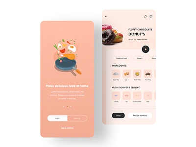 Recipe Book: Recipe’s & Shopping App UI⁣⁣ app design designer graphic illustration logo sketch typography ui ux vector