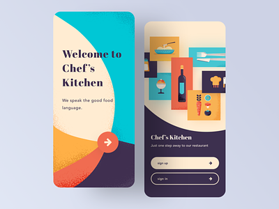 UI Design - Chef’s Kitchen “ we speak the good food language “⁣ app chef colorful colors design designer food graphic illustration kitchen logo sketch typography ui ux vector