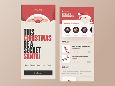 UI Deisgn: Twenty 5: Send Gifts to you Loved One's 2020 app appconcept appdesign christmas design designer graphic illustration logo merrychristmas new year red santa sketch typography ui uidesign ux vector