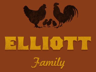 The Elliott Family chicken est established family grand rapids michigan mustard nocturnal rooster texture typography