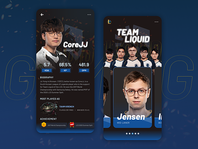 Team Liquid - League of Legend Mobile App Design app app design blue design e-sport game league of legend liquid lol moba team ui uiux