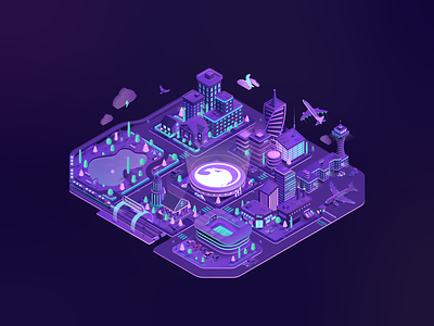 City Map Isometric Illustration for Blockchain