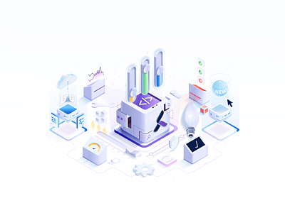 Trading strategy optimization Isometric illustration