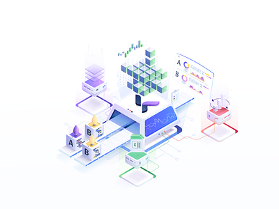 Simulation of trading strategies Isometric Illustration