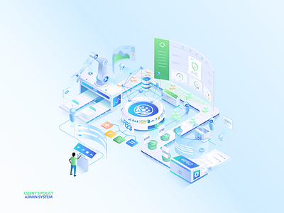 Client's Policy Admin System isometric illustration for Benekiva