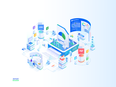 Report Builder isometric illustration for Benekiva isometric isometric automation isometric claim isometric client isometric conveyor isometric dashboard isometric illustration isometric insurance isometric robot isometric saas isometric ui