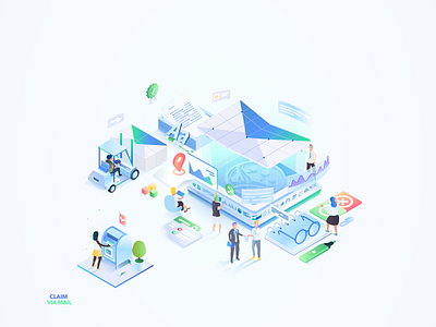 Claim via Mail isometric illustration for Benekiva