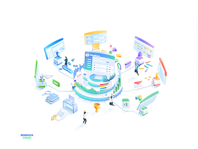 Product usage isometric illustration for Benekiva isometric 1 isometric claim isometric conveyor isometric illustration isometric insurance isometric people isometric robot isometric ui