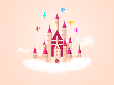 Sky Castle castle cloud gif hot air balloon icon pink sky ui