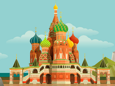 Saint Basil's Cathedral illustration app church geometric illustration kremlin lines mobile red russia square vector world