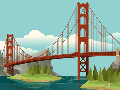Golden Gate bridge illustration app bridge california fran francisco illustration mobile nature san sky trees water