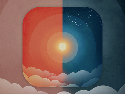 Sunset & sunrise app icon app clouds glow glowing icon illustration mobile rise sky star stars sun