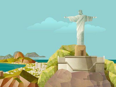 Christ the Redeemer in Rio de Janeiro art attraction brazil city deco illustration jesus mountain statue texture tourist