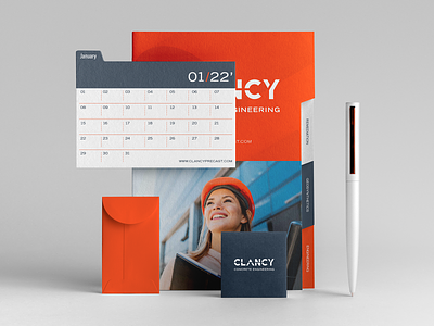 CLANCY — Office Stationery binder brand branding colour concrete design grey identity logo orange stationery vector