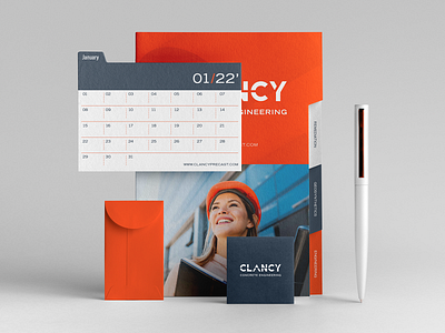 CLANCY — Office Stationery binder brand branding colour concrete design grey identity logo orange stationery vector