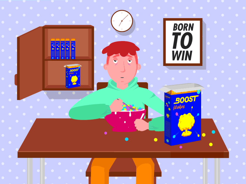 BORN TO WIN 2d animation animation artwork breakfast cereal character character design colors design designer illustration kitchen morning motion motion design motion graphics motiongraphics sleep tired vector