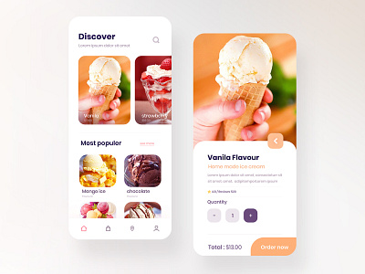 Ice Cream - mobile app app app design application cream ecommence ecommerce app food home hot ice cream icecream shop topping ui