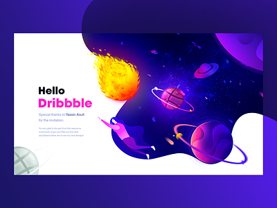Hello Dribbble creative design first shot galaxy hello dribble illustration space ui ux vector