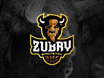 Żubry Białystok basketball bison brand buffalo bull logo nba poland sport yellow