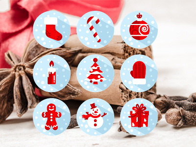 Christmas Icons christmas christmas icons decorations flat gift box gingergread man icons outline santa snowman tree