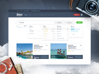 Fomo Travel search filter cape town landing page product design search filtering south africa ui user experience user interface ux