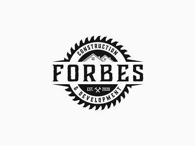 Forbes logo concept branding construction design flat for sale home house logo saw saw blade vector