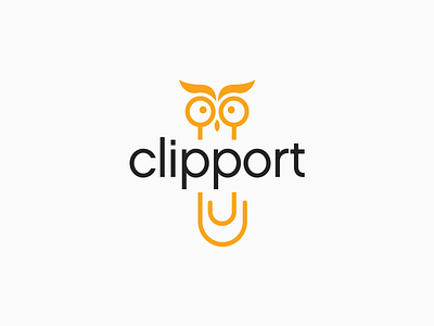 Clipport logo concept animals animals logo bird branding clip design flat illustrator logo minimal owl owl logo paperclip vector