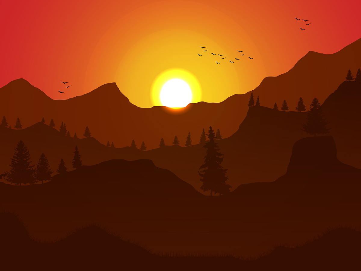 Mountain Landscape Sunset Vector Illustration by OtnaVicky on Dribbble