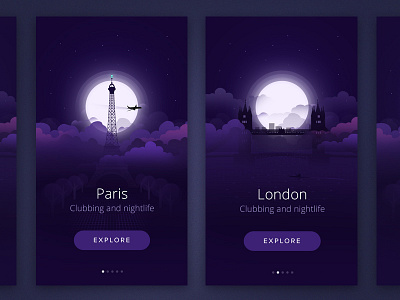 City At night design flat illustration intro ios london paris swipe ui ux
