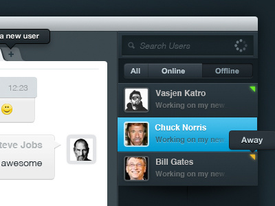Chat UI avatar blue helvetica icons profile tooltip ui views