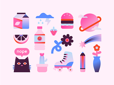 Cute Icons 💕 brand identity cat character design cute gradient icons illustration pink quirky space vector art waterbottle
