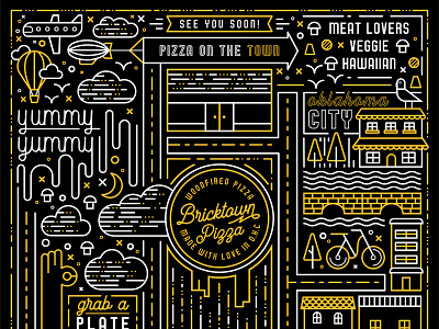 Bricktown Pizza Box branding city illustration pizza box poster typography vector