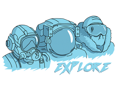 Explore - T-Shirt Design astronaut design diver exploration illustration mountaineer polka dots t shirt design vector