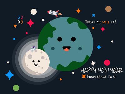 Happy New Year From Space 2020 design earth flat illustration flatdesign happynewyear ilustration moon newyear space spaceship
