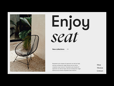 Enjoy seat branding chair design grid header minimal shop store typography ui ux web
